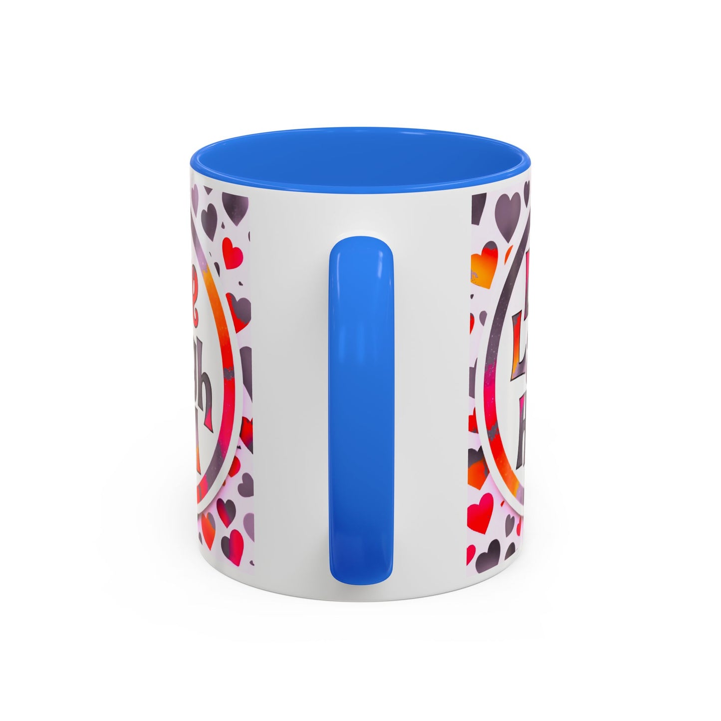 Healing Starts with a Sip: Warm Color Hearts "Love - Laugh - Heal" Mug 11 oz or 15 oz- Inspirational Gifts