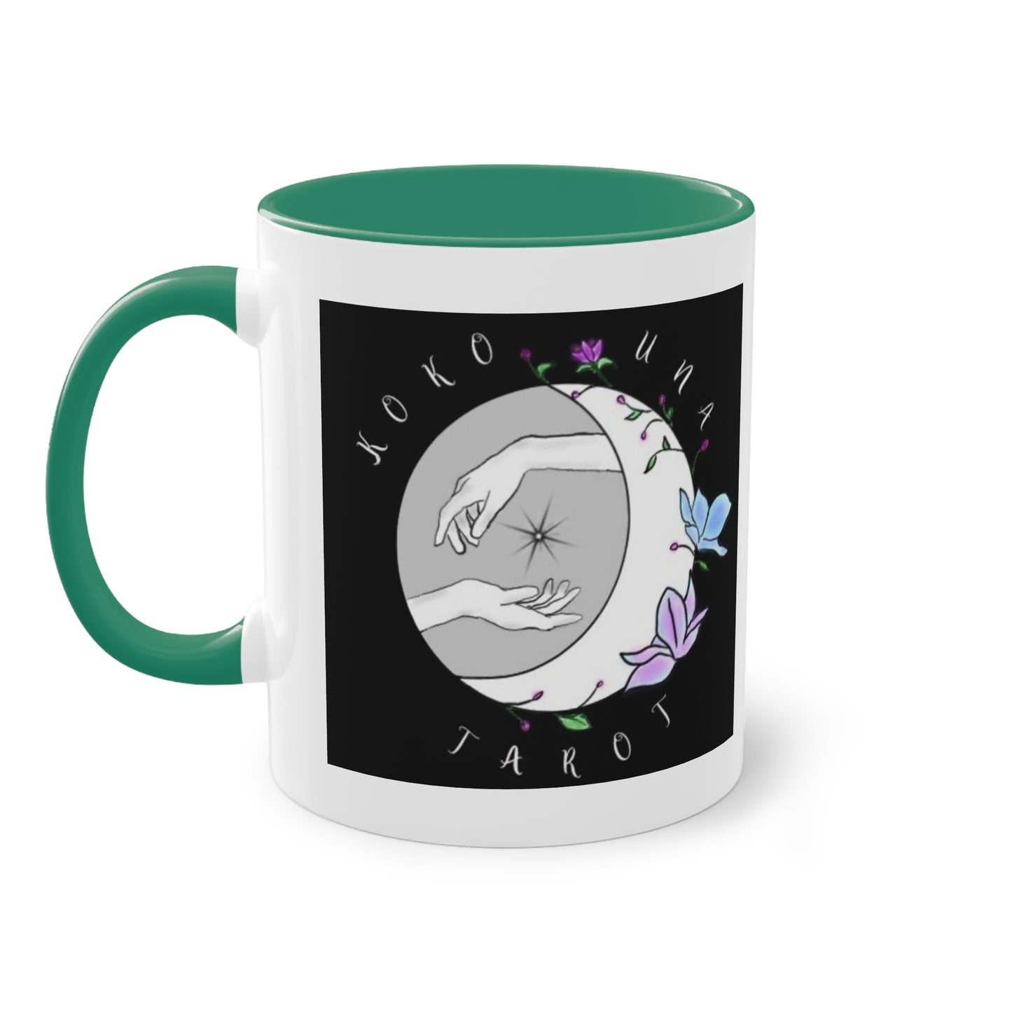 Koko Una Tarot- Spiritual Hands Black Logo- Fun Accent Two-Tone Coffee Mug – 11oz