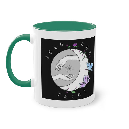 Koko Una Tarot- Spiritual Hands Black Logo- Fun Accent Two-Tone Coffee Mug – 11oz