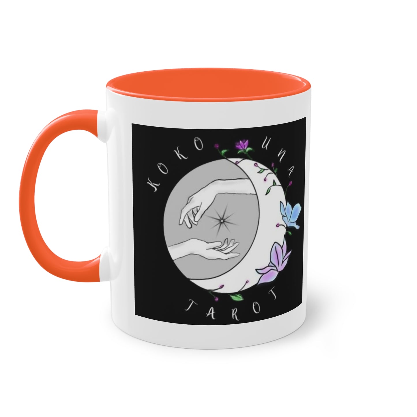 Koko Una Tarot- Spiritual Hands Black Logo- Fun Accent Two-Tone Coffee Mug – 11oz