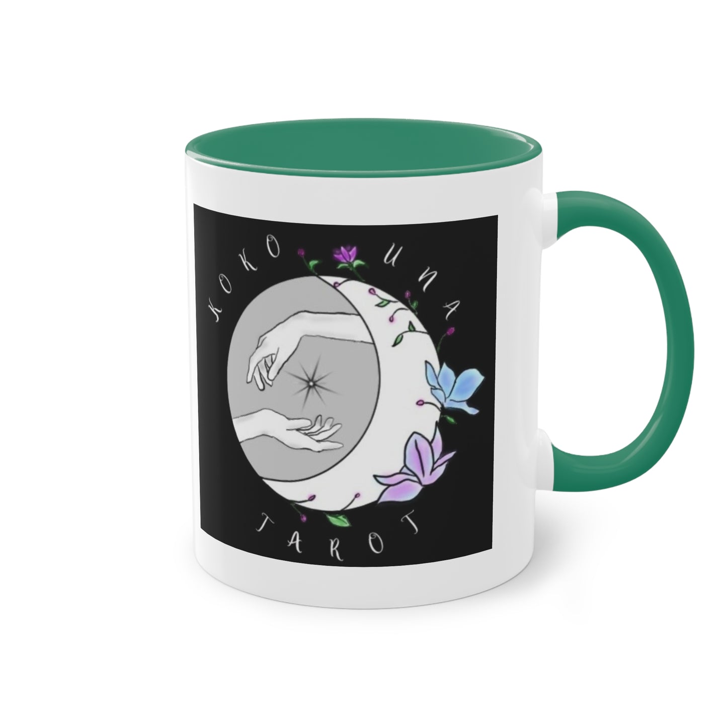 Koko Una Tarot- Spiritual Hands Black Logo- Fun Accent Two-Tone Coffee Mug – 11oz
