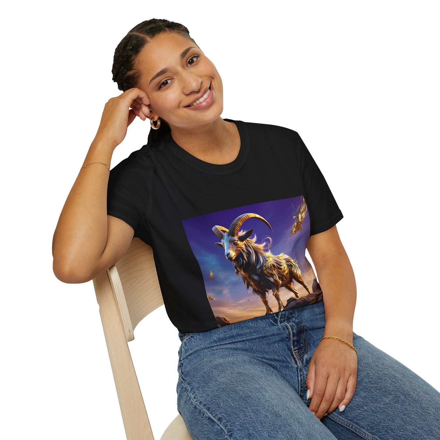 Zodiac by Koko Una- Capricorn Goat (Picture ONLY)- Unisex Softstyle T-Shirt - Astrology Inspired