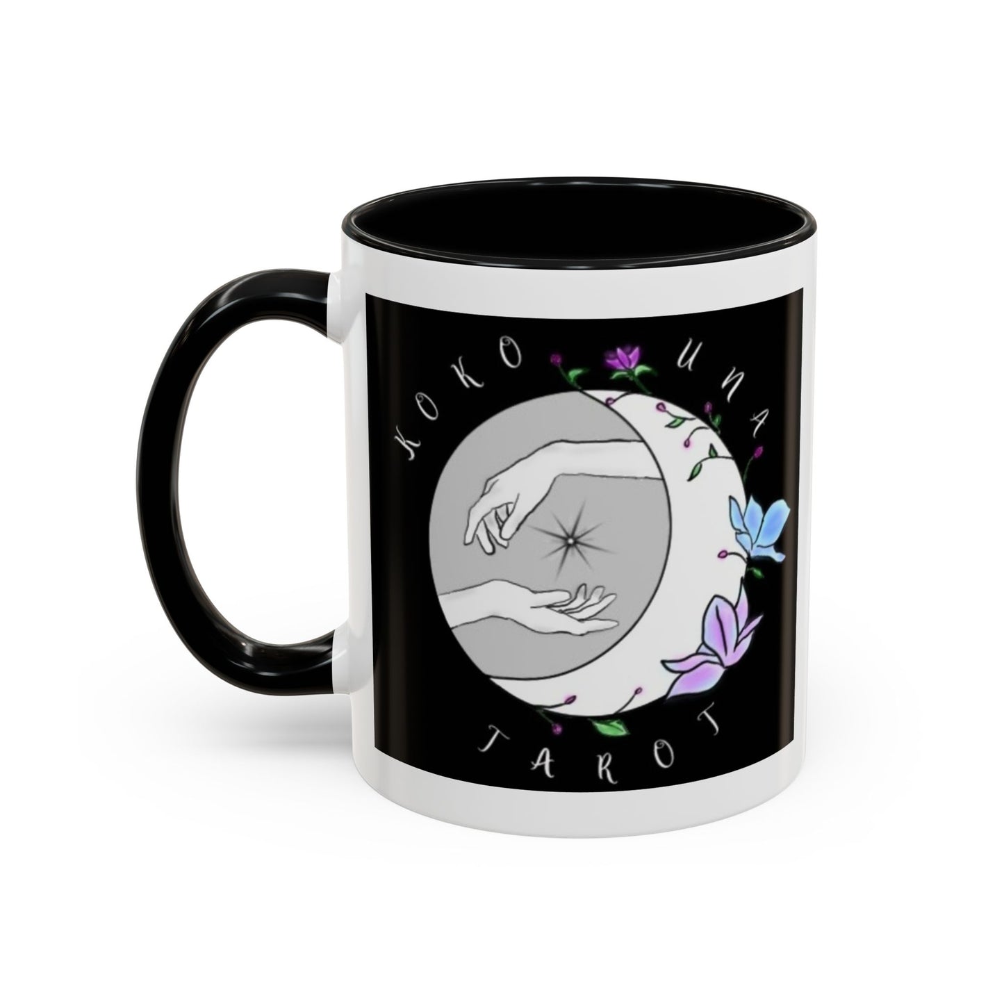 Koko Una Tarot- Spiritual Hands Black Logo- Fun Accent Dual Color Coffee Mug – 11oz & 15oz Available