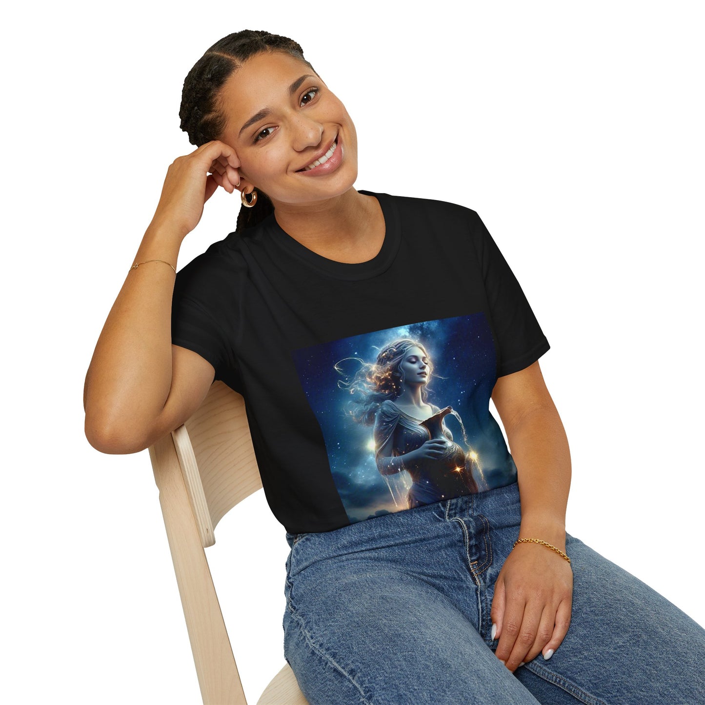 Zodiac by Koko Una- Aquarius Water Bearer (Picture ONLY)- Unisex Softstyle T-Shirt - Astrology Inspired
