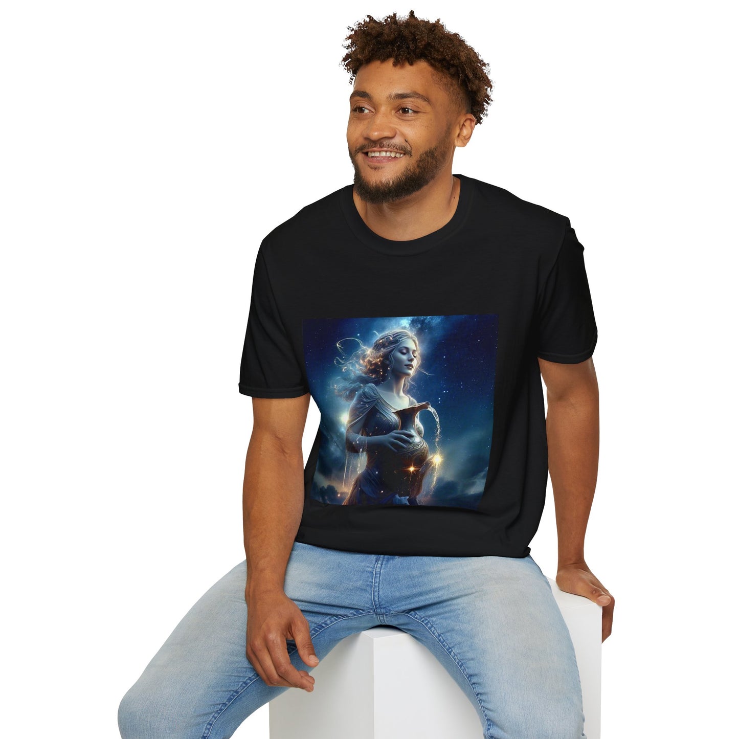 Zodiac by Koko Una- Aquarius Water Bearer (Picture ONLY)- Unisex Softstyle T-Shirt - Astrology Inspired