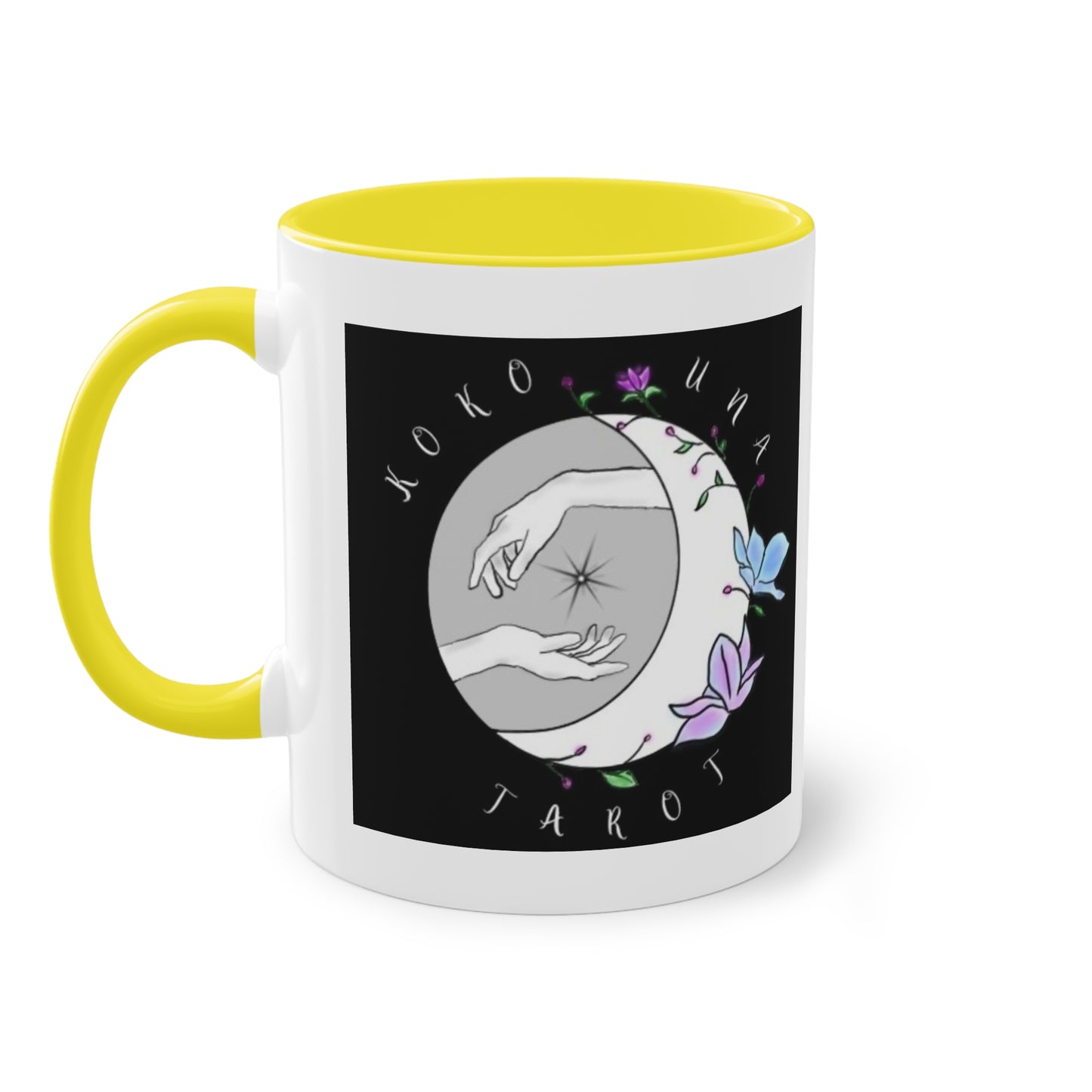 Koko Una Tarot- Spiritual Hands Black Logo- Fun Accent Two-Tone Coffee Mug – 11oz