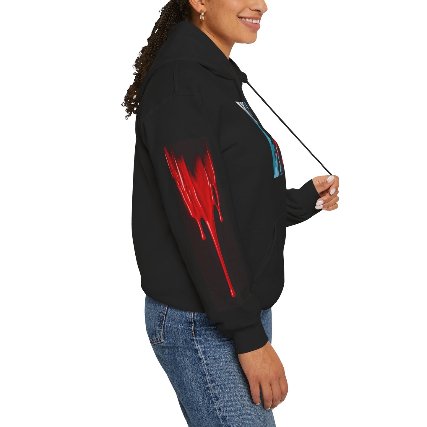 Dark Waves Art by Koko Una- Samurai Amoung Us in Red- Hoodie Unisex Sweatshirt w/Printed Sleeves