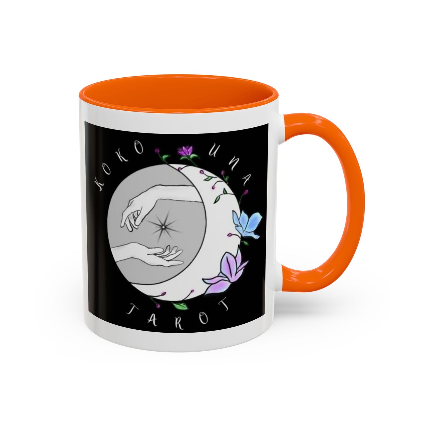 Koko Una Tarot- Spiritual Hands Black Logo- Fun Accent Dual Color Coffee Mug – 11oz & 15oz Available