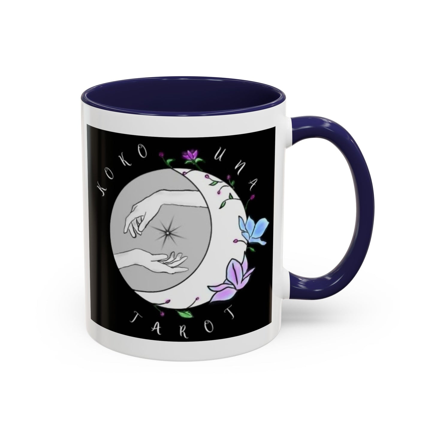 Koko Una Tarot- Spiritual Hands Black Logo- Fun Accent Dual Color Coffee Mug – 11oz & 15oz Available