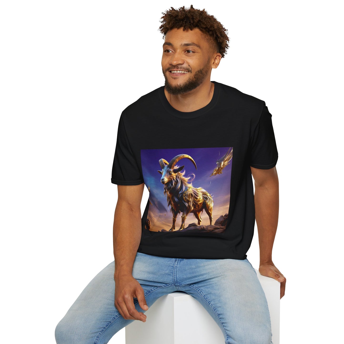 Zodiac by Koko Una- Capricorn Goat (Picture ONLY)- Unisex Softstyle T-Shirt - Astrology Inspired
