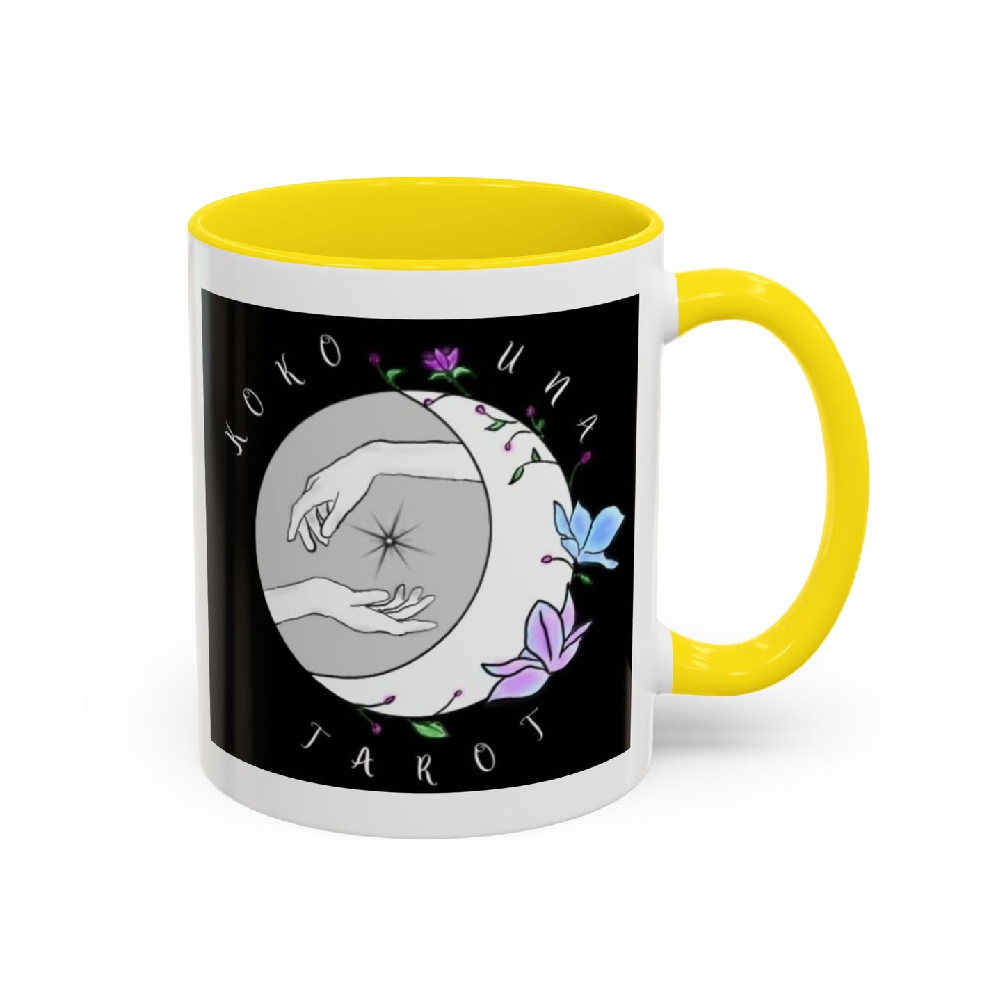 Koko Una Tarot- Spiritual Hands Black Logo- Fun Accent Dual Color Coffee Mug – 11oz & 15oz Available
