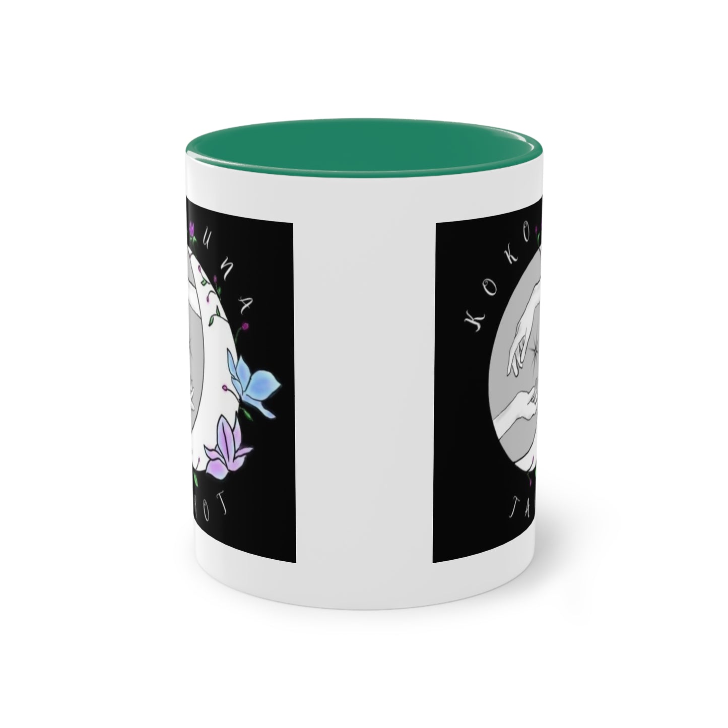 Koko Una Tarot- Spiritual Hands Black Logo- Fun Accent Two-Tone Coffee Mug – 11oz
