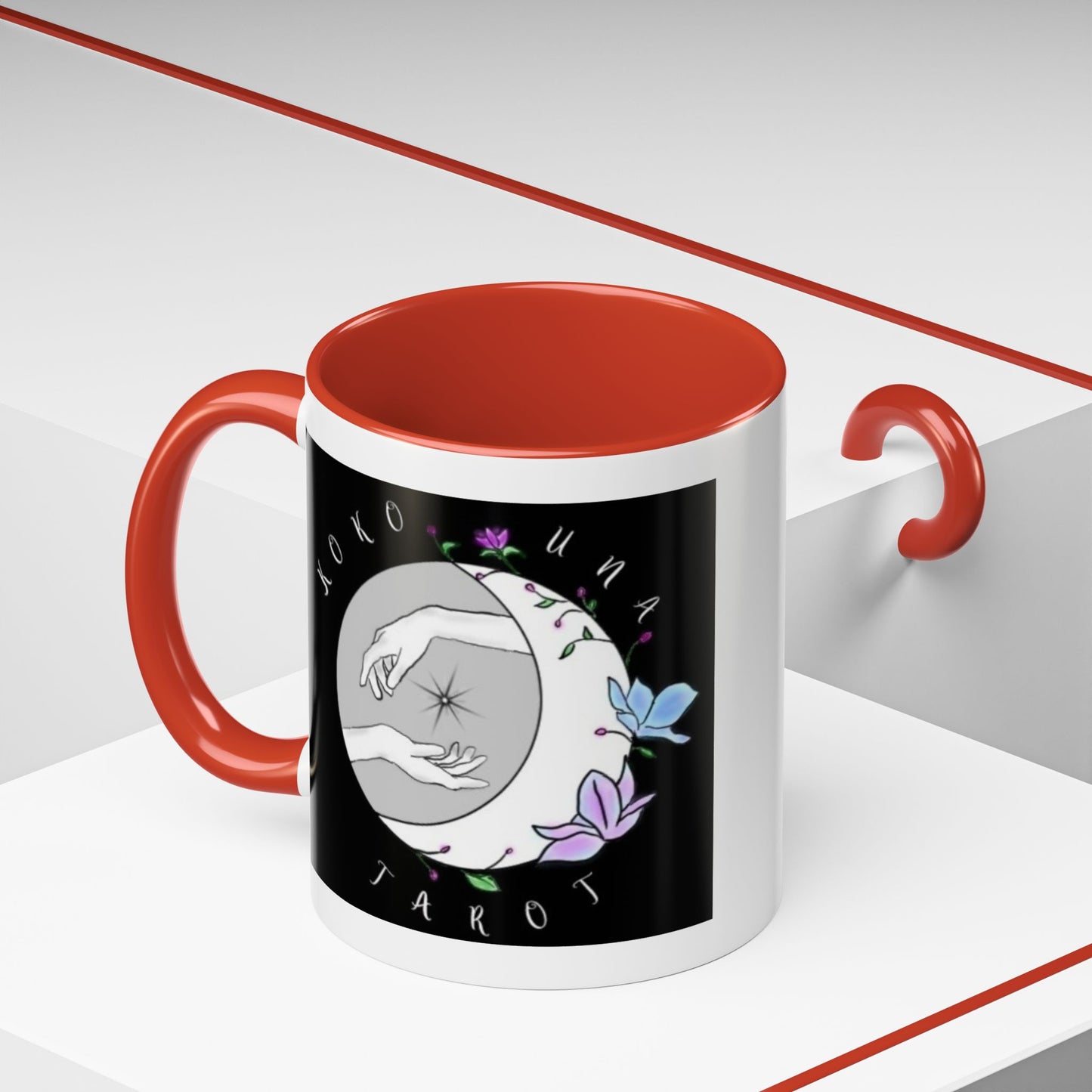 Koko Una Tarot- Spiritual Hands Black Logo- Fun Accent Dual Color Coffee Mug – 11oz & 15oz Available