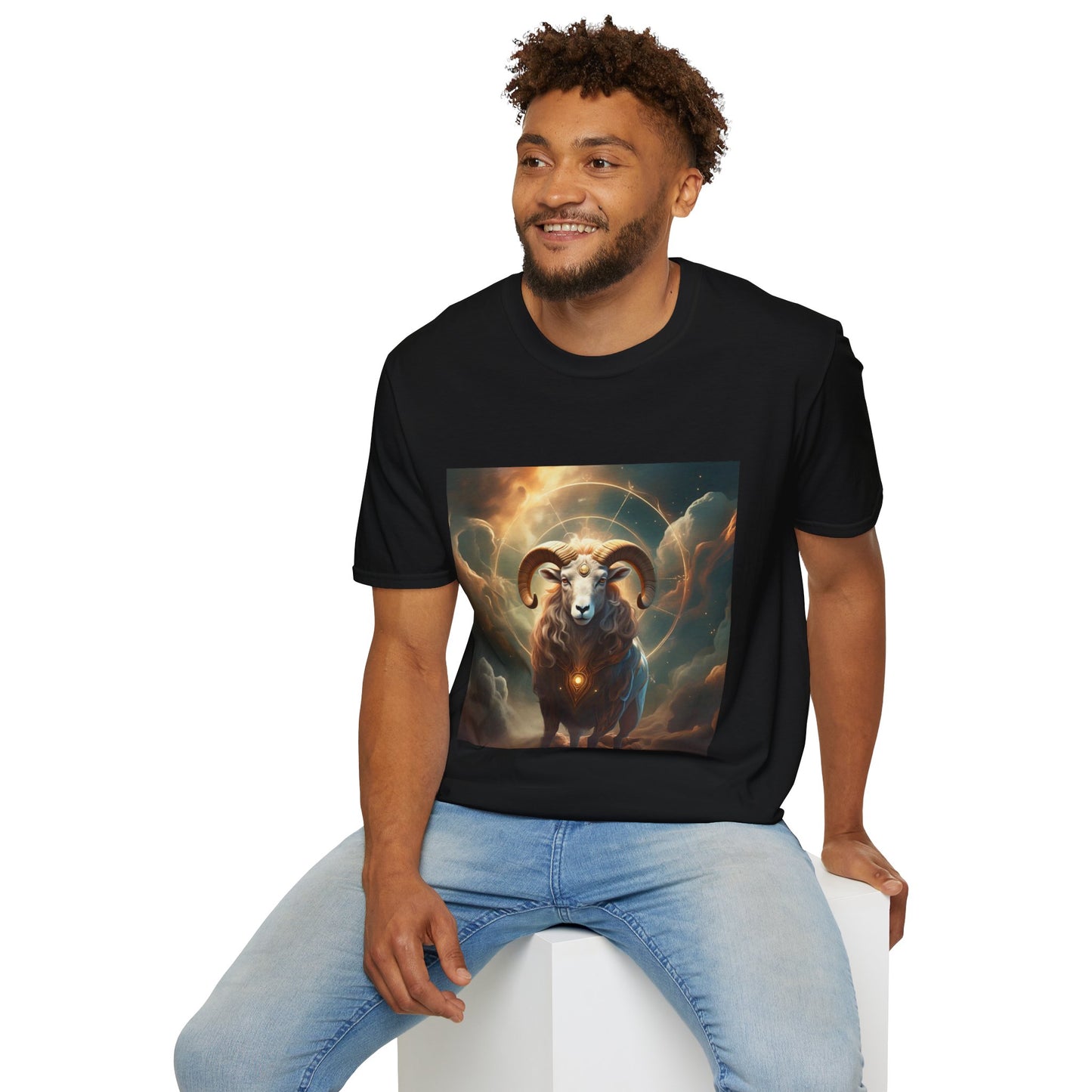 Zodiac by Koko Una- Aries Ram (Picture ONLY)- Unisex Softstyle T-Shirt - Astrology Inspired