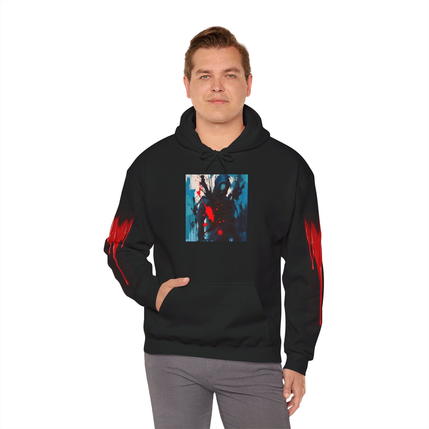 Dark Waves Art by Koko Una- Samurai Amoung Us in Red- Hoodie Unisex Sweatshirt w/Printed Sleeves