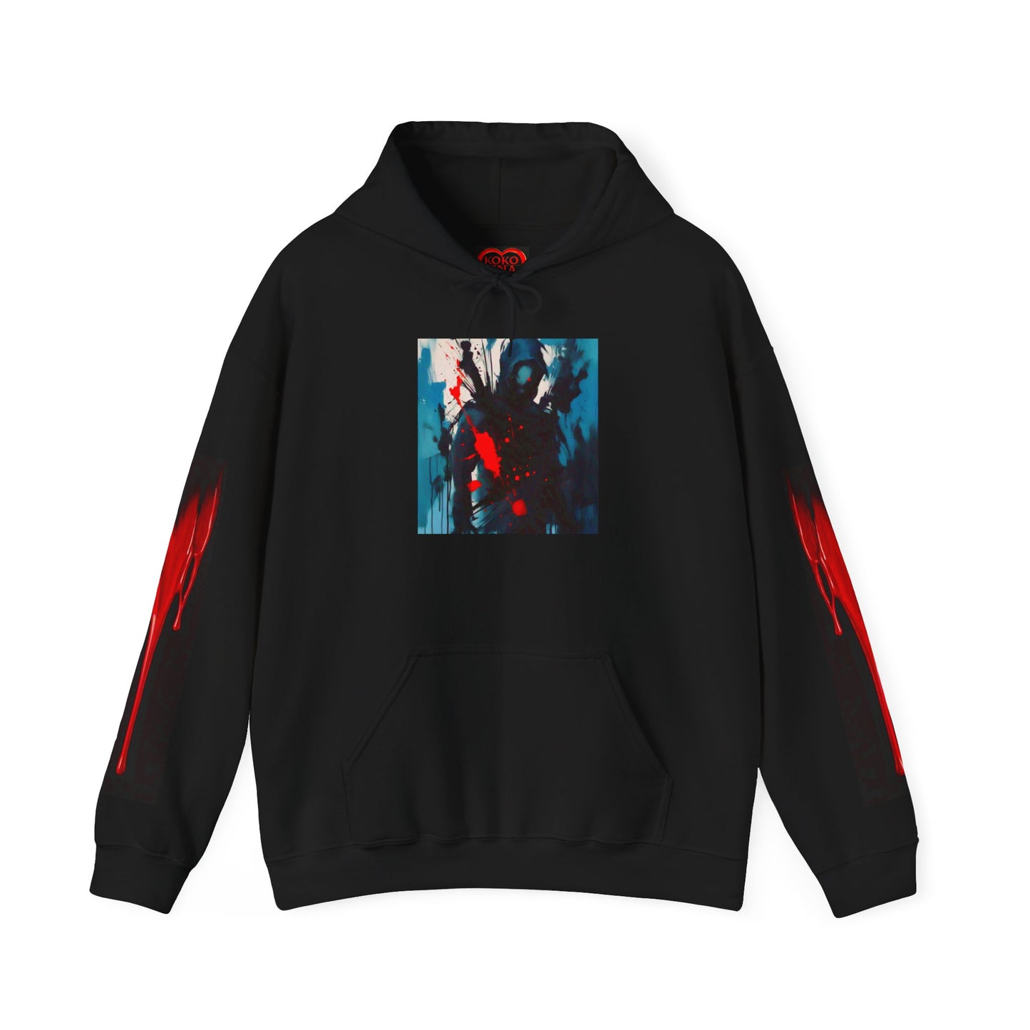 Dark Waves Art by Koko Una- Samurai Amoung Us in Red- Hoodie Unisex Sweatshirt w/Printed Sleeves