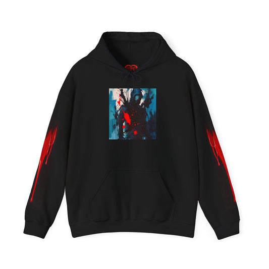 Dark Waves Art by Koko Una- Samurai Amoung Us in Red- Hoodie Unisex Sweatshirt w/Printed Sleeves