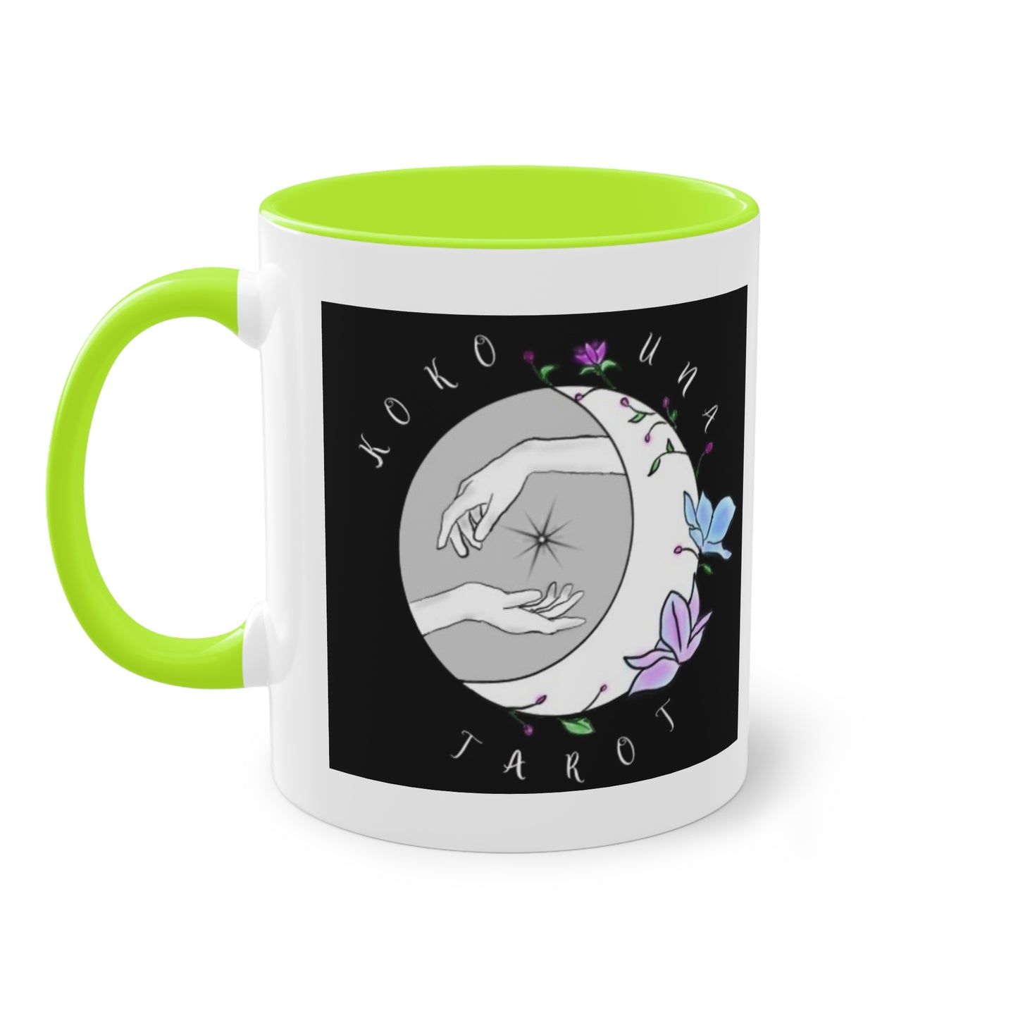 Koko Una Tarot- Spiritual Hands Black Logo- Fun Accent Two-Tone Coffee Mug – 11oz