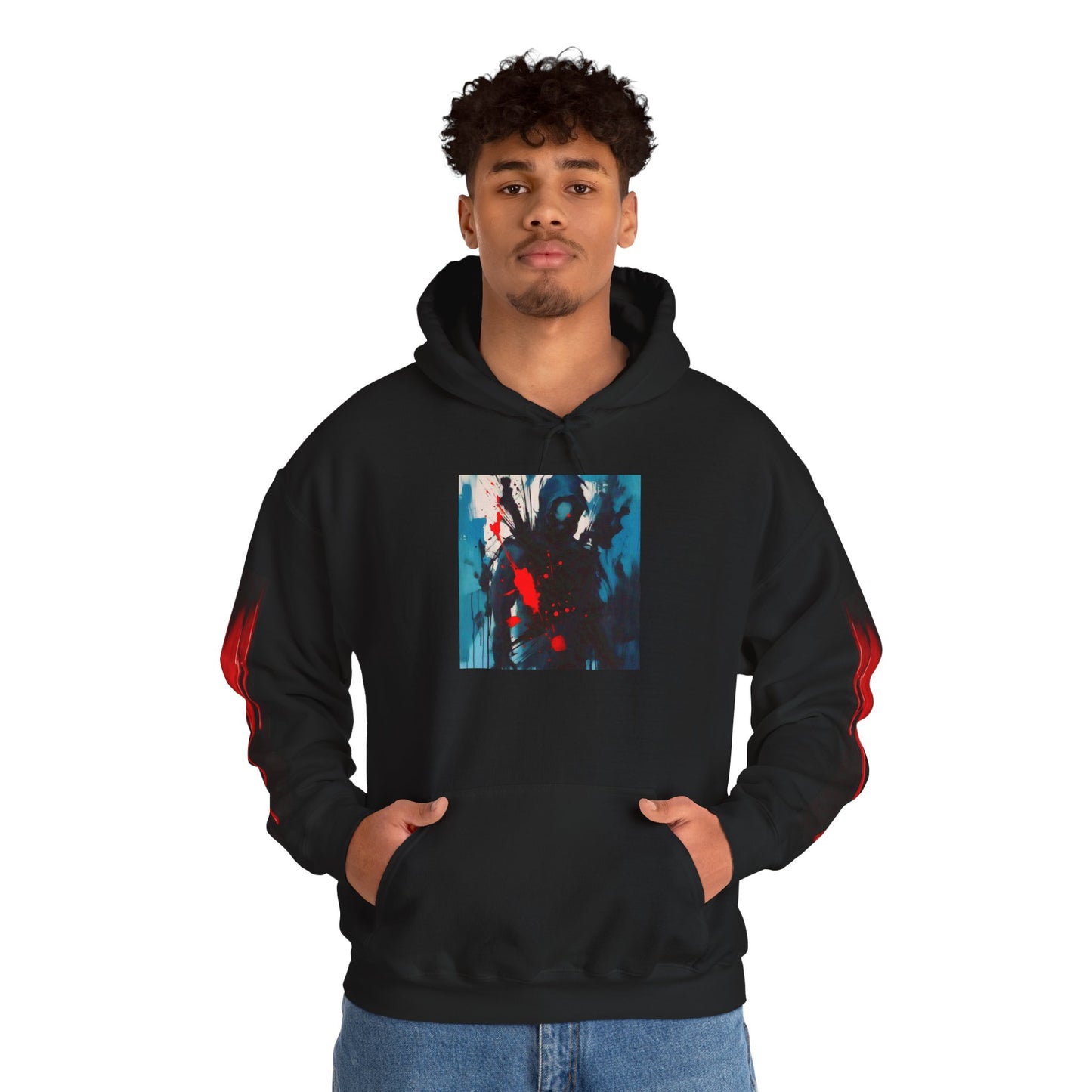 Dark Waves Art by Koko Una- Samurai Amoung Us in Red- Hoodie Unisex Sweatshirt w/Printed Sleeves