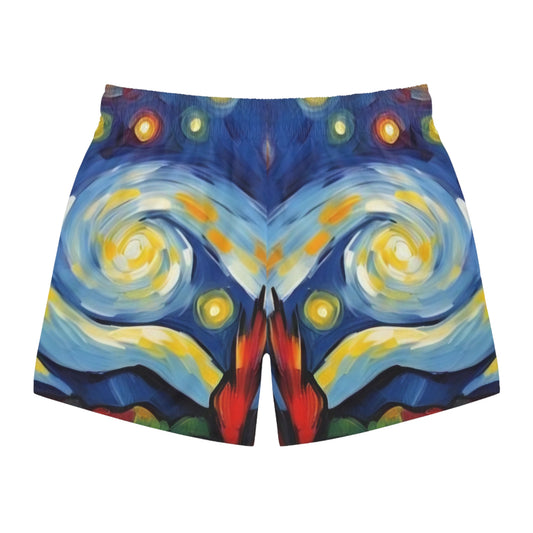 Dark Summer by Koko Una: Starry Sky Artwork Men's Swim Trunks for Beach and Pool Parties