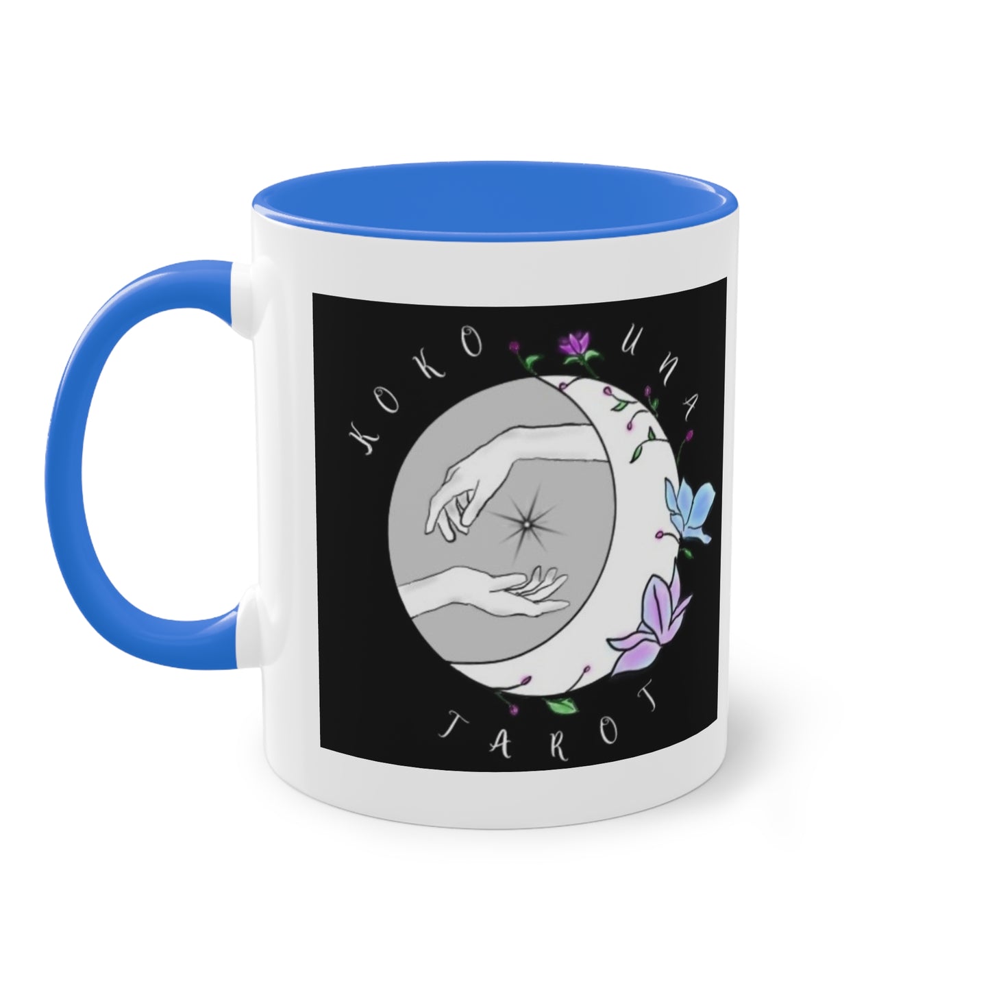 Koko Una Tarot- Spiritual Hands Black Logo- Fun Accent Two-Tone Coffee Mug – 11oz