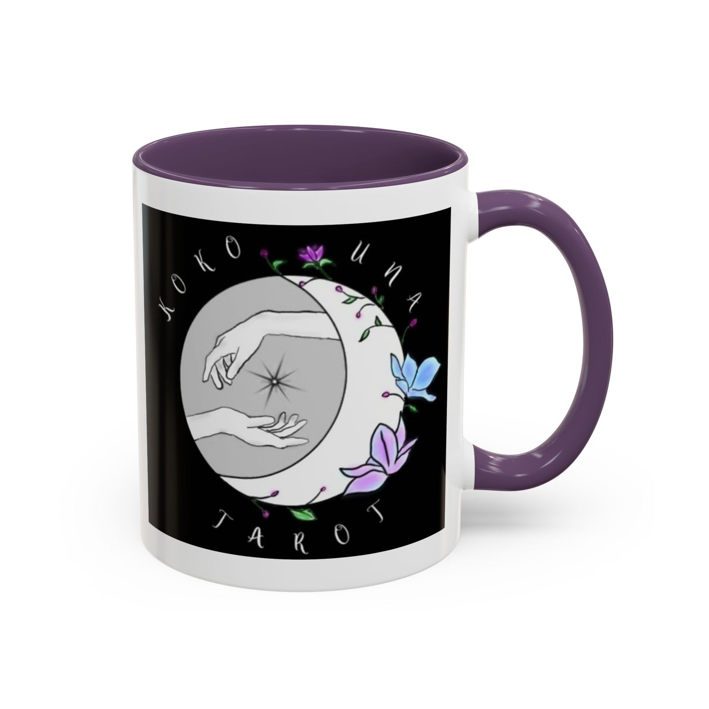 Koko Una Tarot- Spiritual Hands Black Logo- Fun Accent Dual Color Coffee Mug – 11oz & 15oz Available