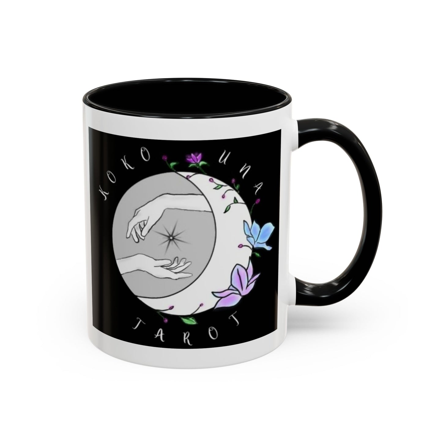 Koko Una Tarot- Spiritual Hands Black Logo- Fun Accent Dual Color Coffee Mug – 11oz & 15oz Available