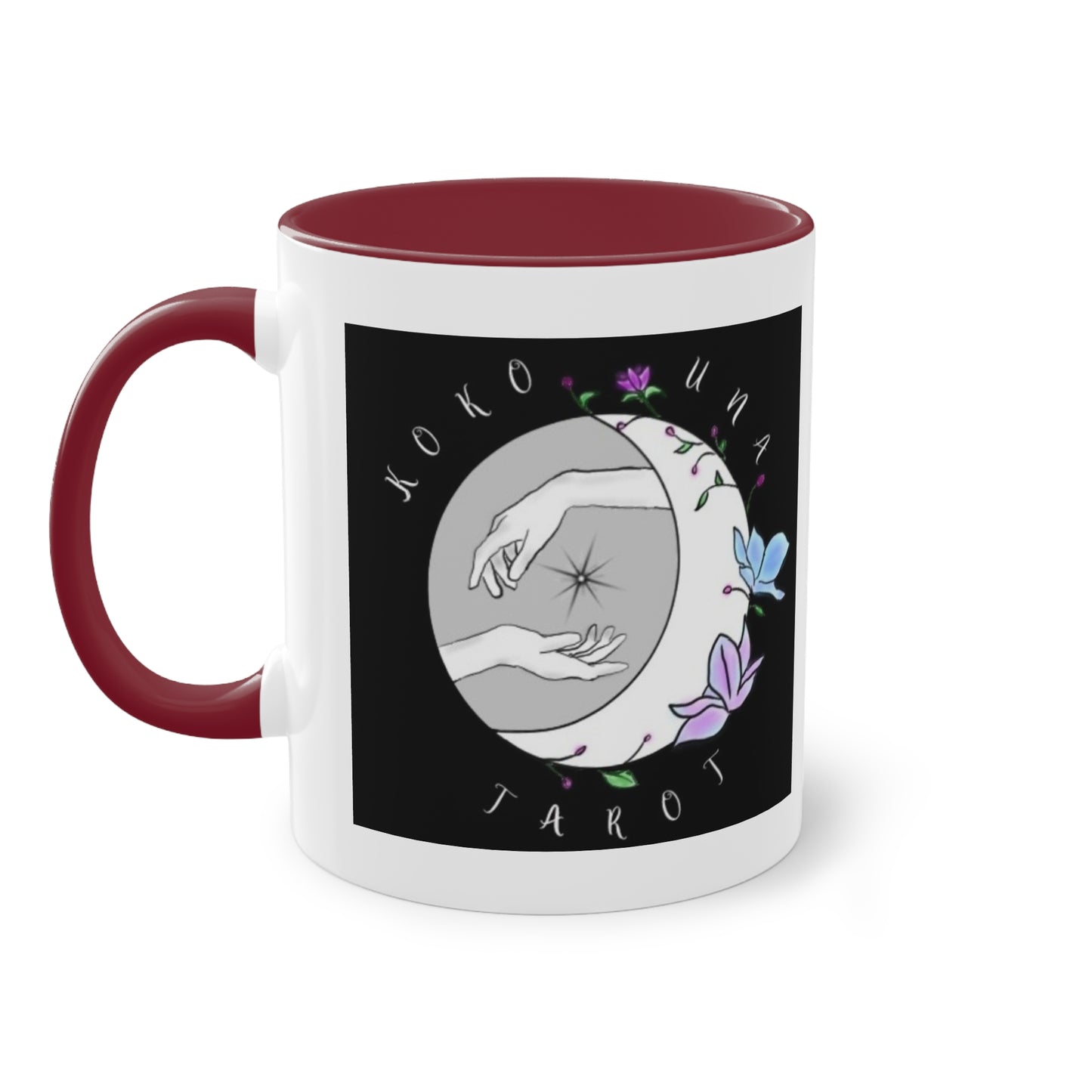 Koko Una Tarot- Spiritual Hands Black Logo- Fun Accent Two-Tone Coffee Mug – 11oz