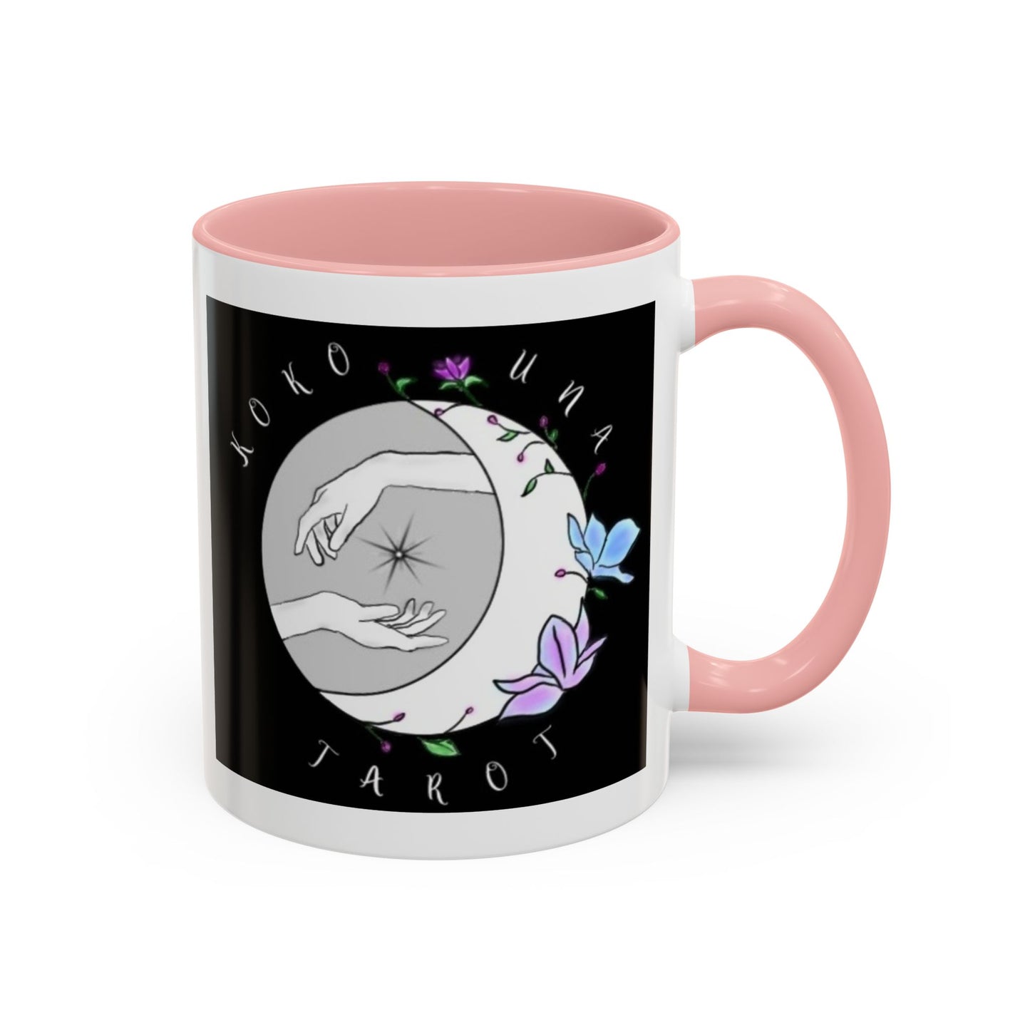 Koko Una Tarot- Spiritual Hands Black Logo- Fun Accent Dual Color Coffee Mug – 11oz & 15oz Available