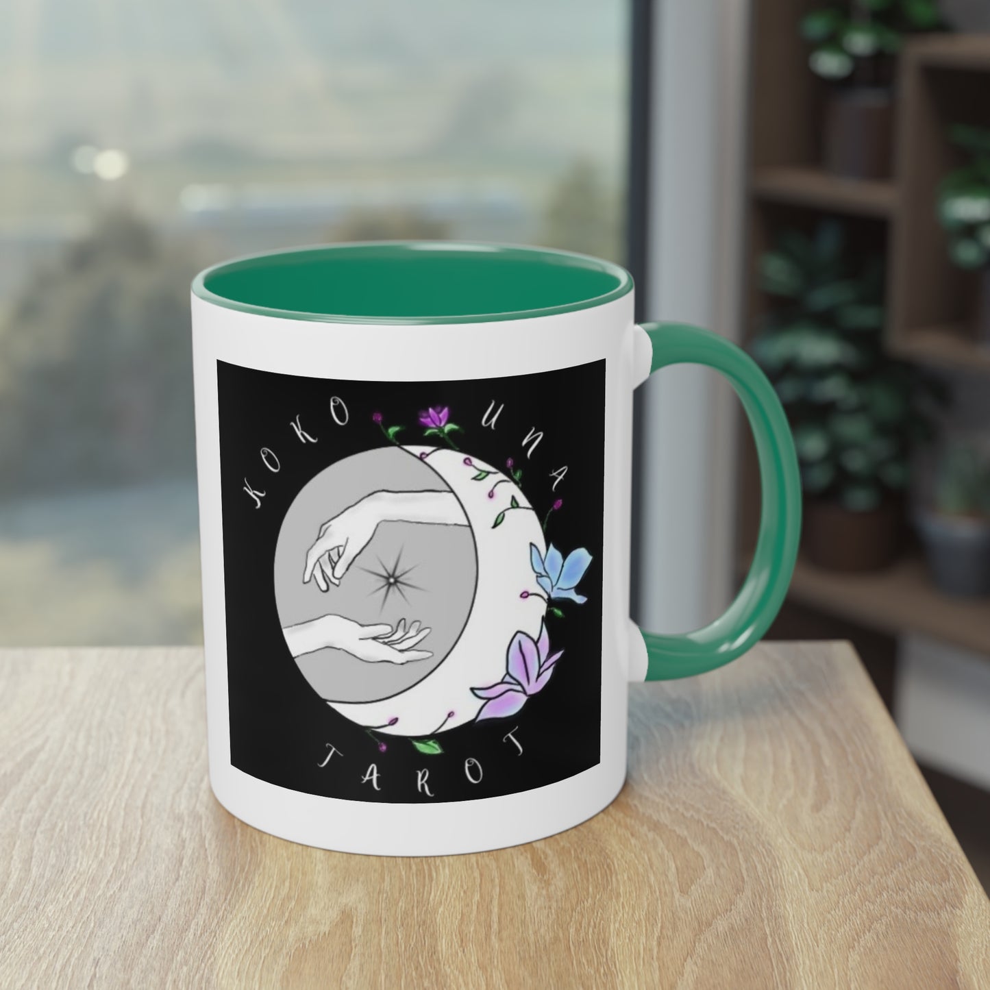 Koko Una Tarot- Spiritual Hands Black Logo- Fun Accent Two-Tone Coffee Mug – 11oz