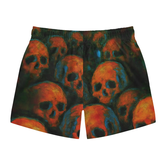 Dark Summer by Koko Una: Skull Artwork Men's Swim Trunks for Beach and Pool Parties