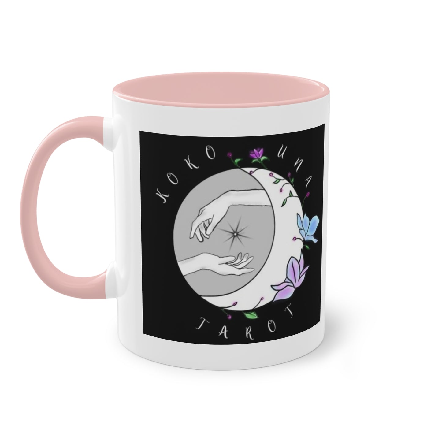 Koko Una Tarot- Spiritual Hands Black Logo- Fun Accent Two-Tone Coffee Mug – 11oz