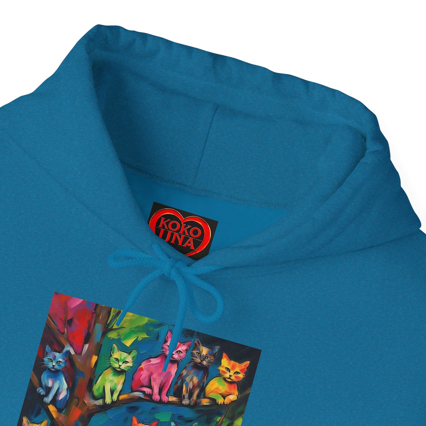 Colorful Tree Cats- Dark Waves Art by Koko Una- Unisex Hoodie w/Printed Sleeves