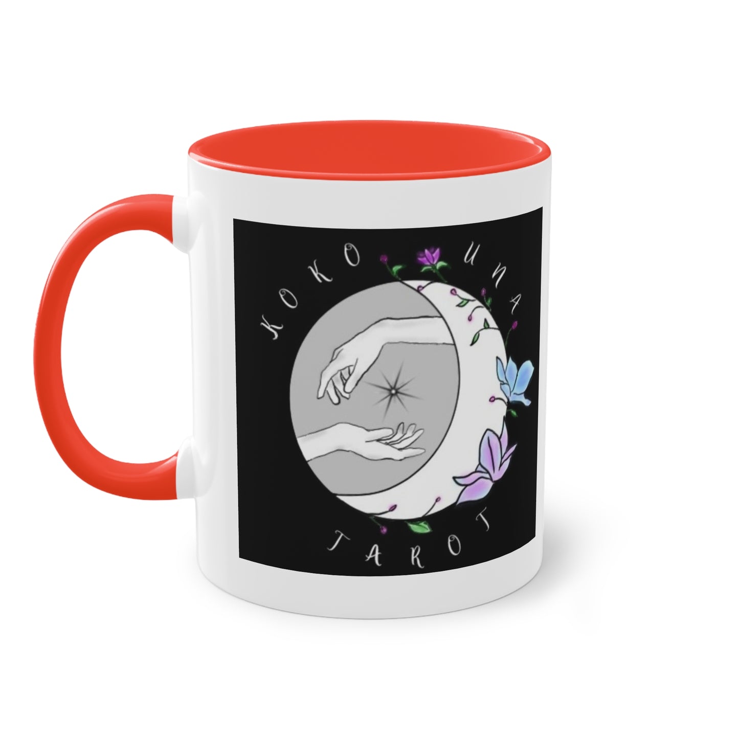 Koko Una Tarot- Spiritual Hands Black Logo- Fun Accent Two-Tone Coffee Mug – 11oz