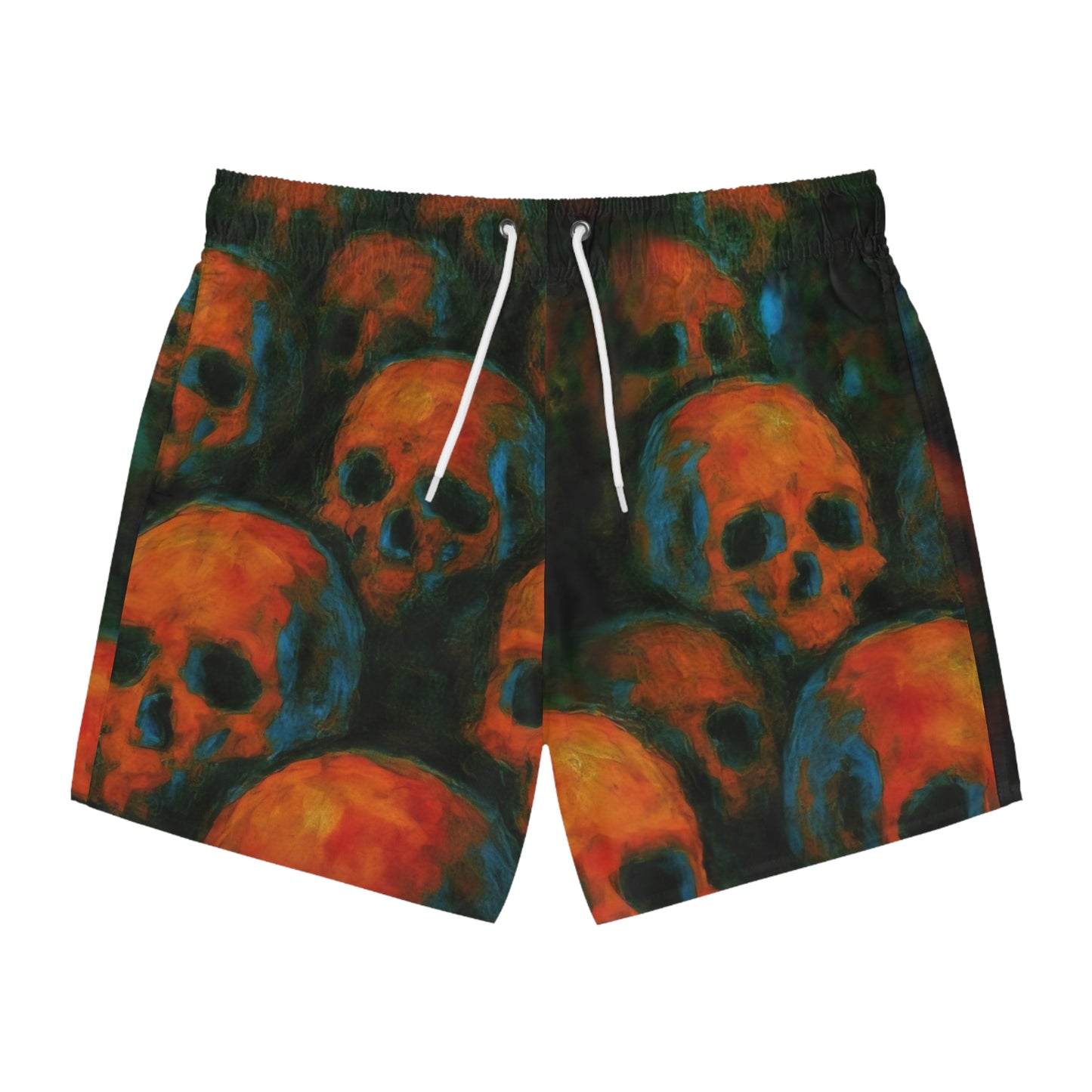 Dark Summer by Koko Una: Skull Artwork Men's Swim Trunks for Beach and Pool Parties