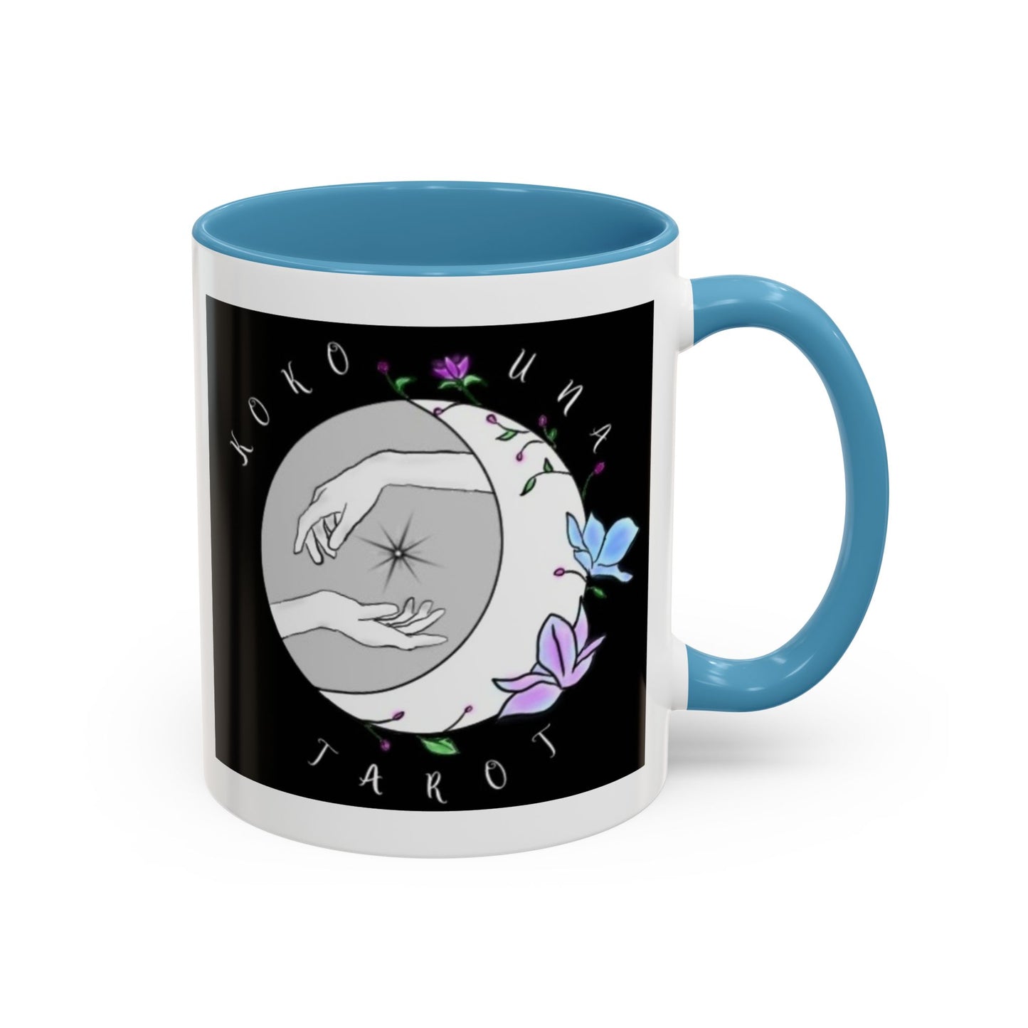 Koko Una Tarot- Spiritual Hands Black Logo- Fun Accent Dual Color Coffee Mug – 11oz & 15oz Available