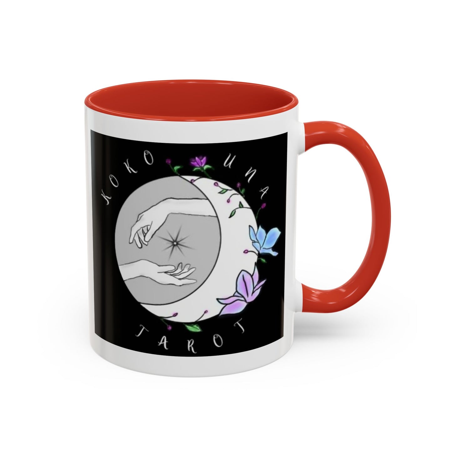 Koko Una Tarot- Spiritual Hands Black Logo- Fun Accent Dual Color Coffee Mug – 11oz & 15oz Available