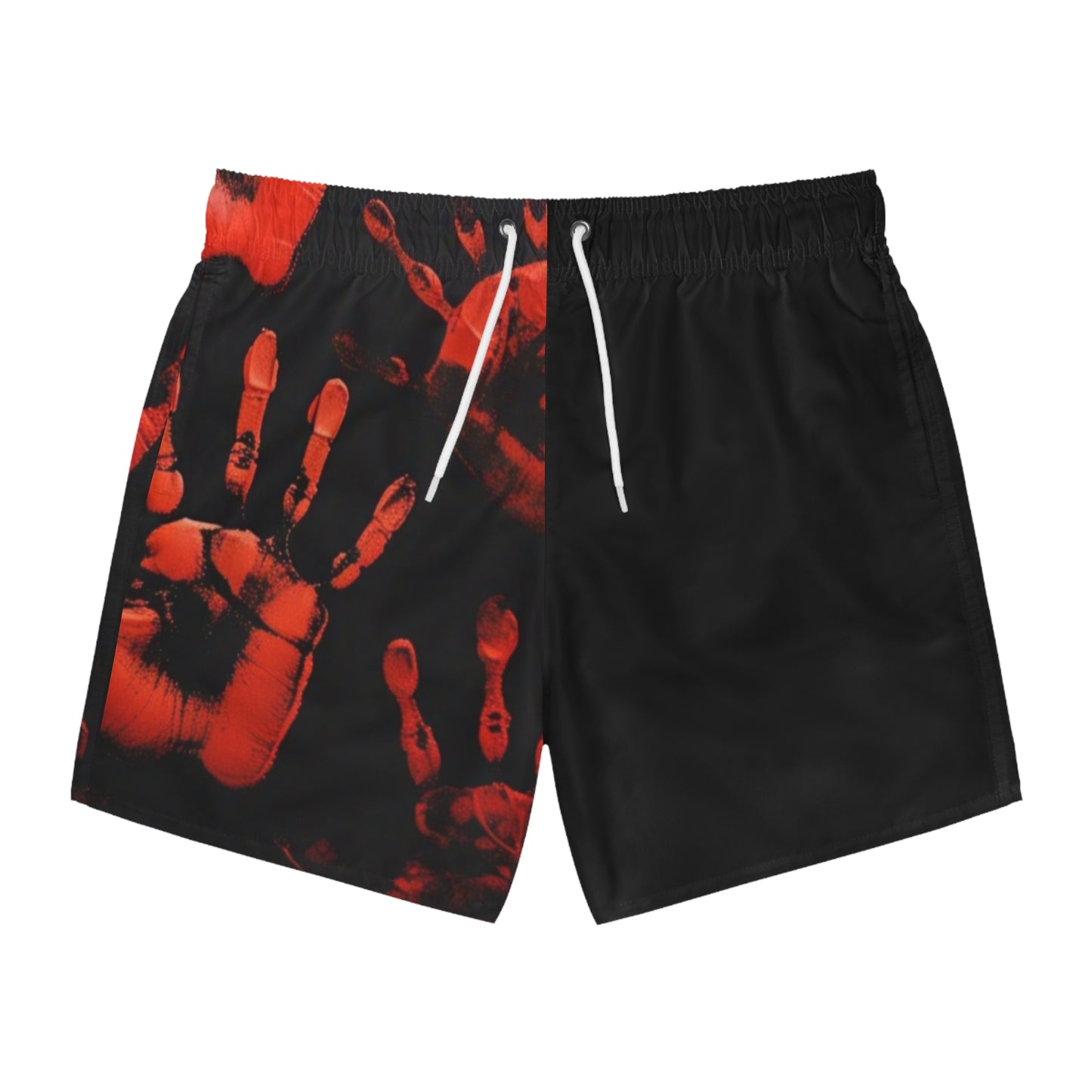 Dark Summer by Koko Una: Bloody Hand Print Men's Swim Trunks for Beach and Pool Parties