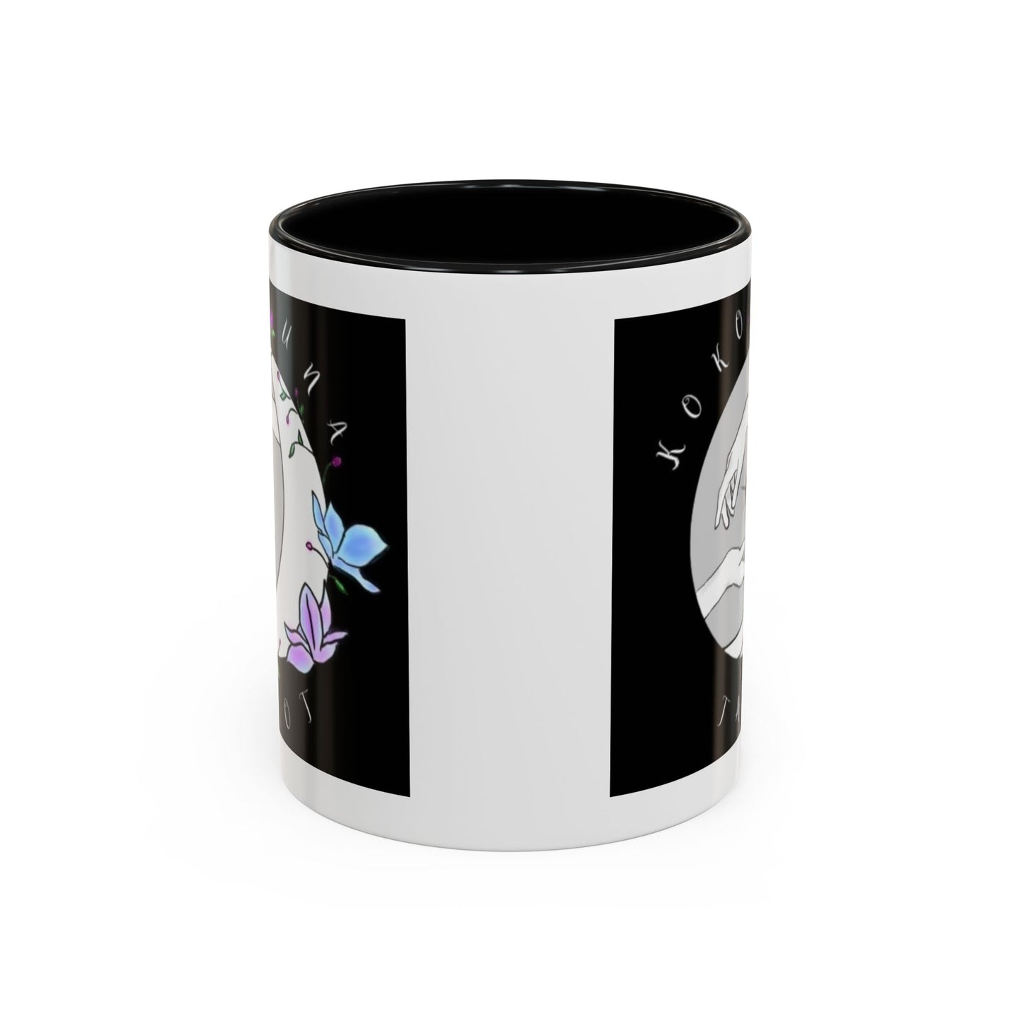 Koko Una Tarot- Spiritual Hands Black Logo- Fun Accent Dual Color Coffee Mug – 11oz & 15oz Available