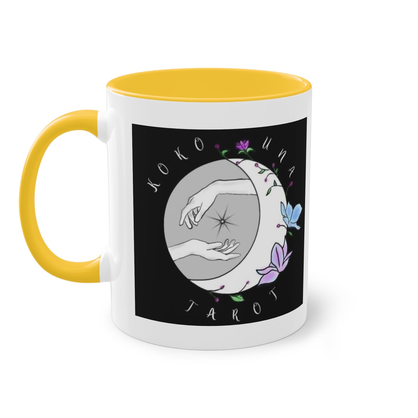 Koko Una Tarot- Spiritual Hands Black Logo- Fun Accent Two-Tone Coffee Mug – 11oz