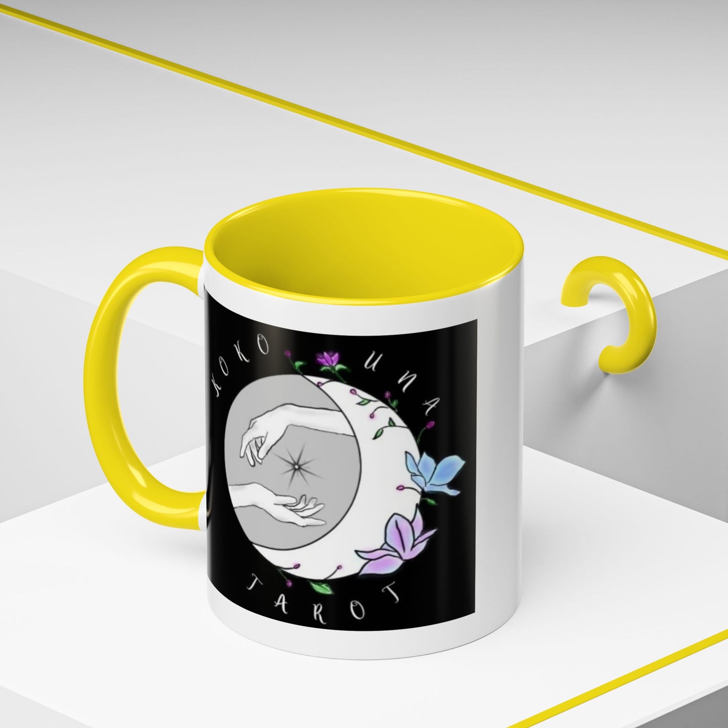 Koko Una Tarot- Spiritual Hands Black Logo- Fun Accent Dual Color Coffee Mug – 11oz & 15oz Available