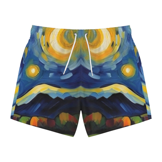 Dark Summer by Koko Una: Starry Sky Artwork Men's Swim Trunks for Beach and Pool Parties