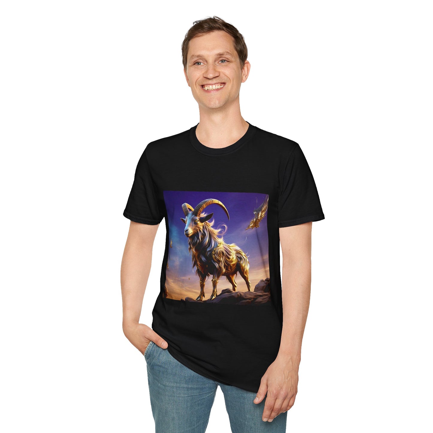Zodiac by Koko Una- Capricorn Goat (Picture ONLY)- Unisex Softstyle T-Shirt - Astrology Inspired