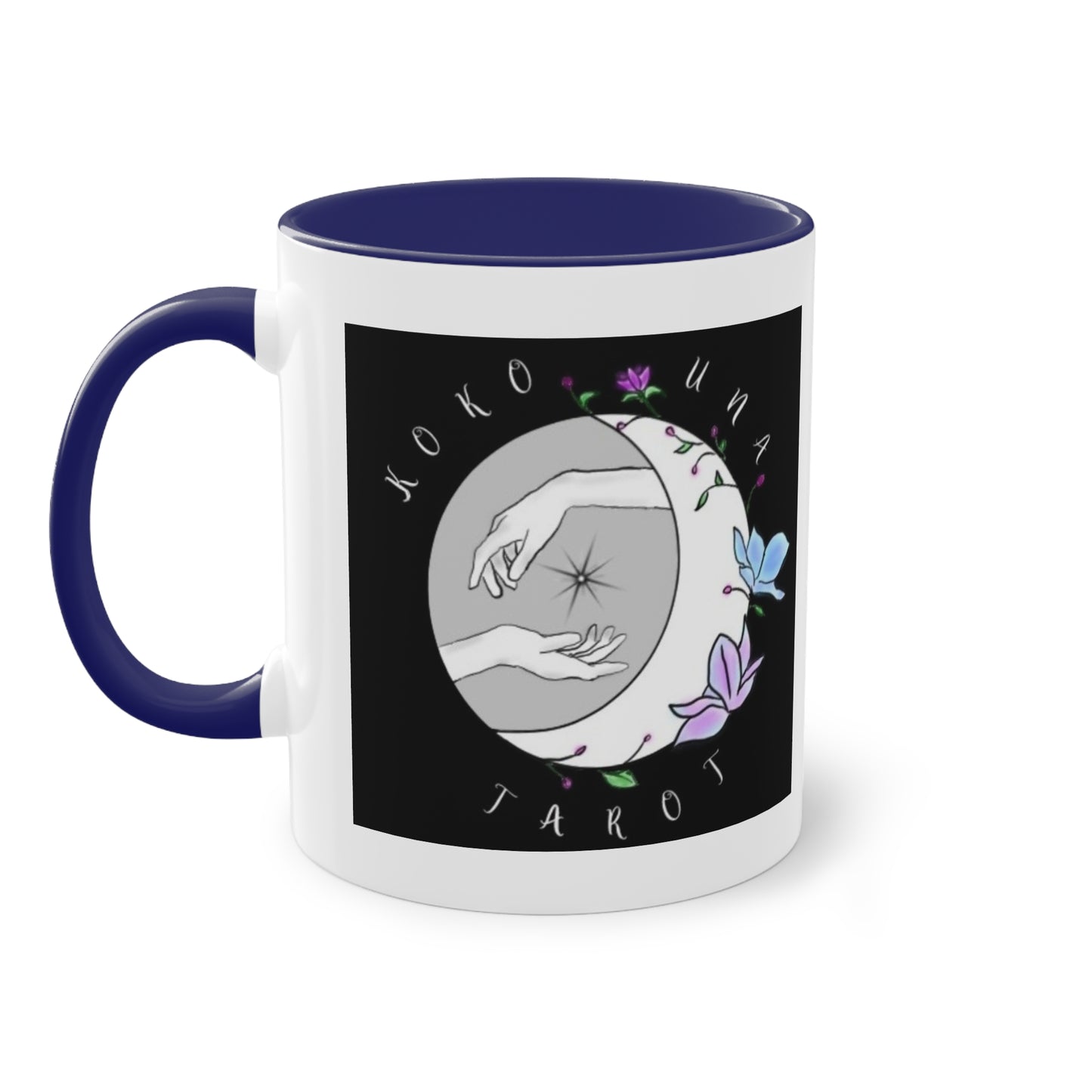 Koko Una Tarot- Spiritual Hands Black Logo- Fun Accent Two-Tone Coffee Mug – 11oz