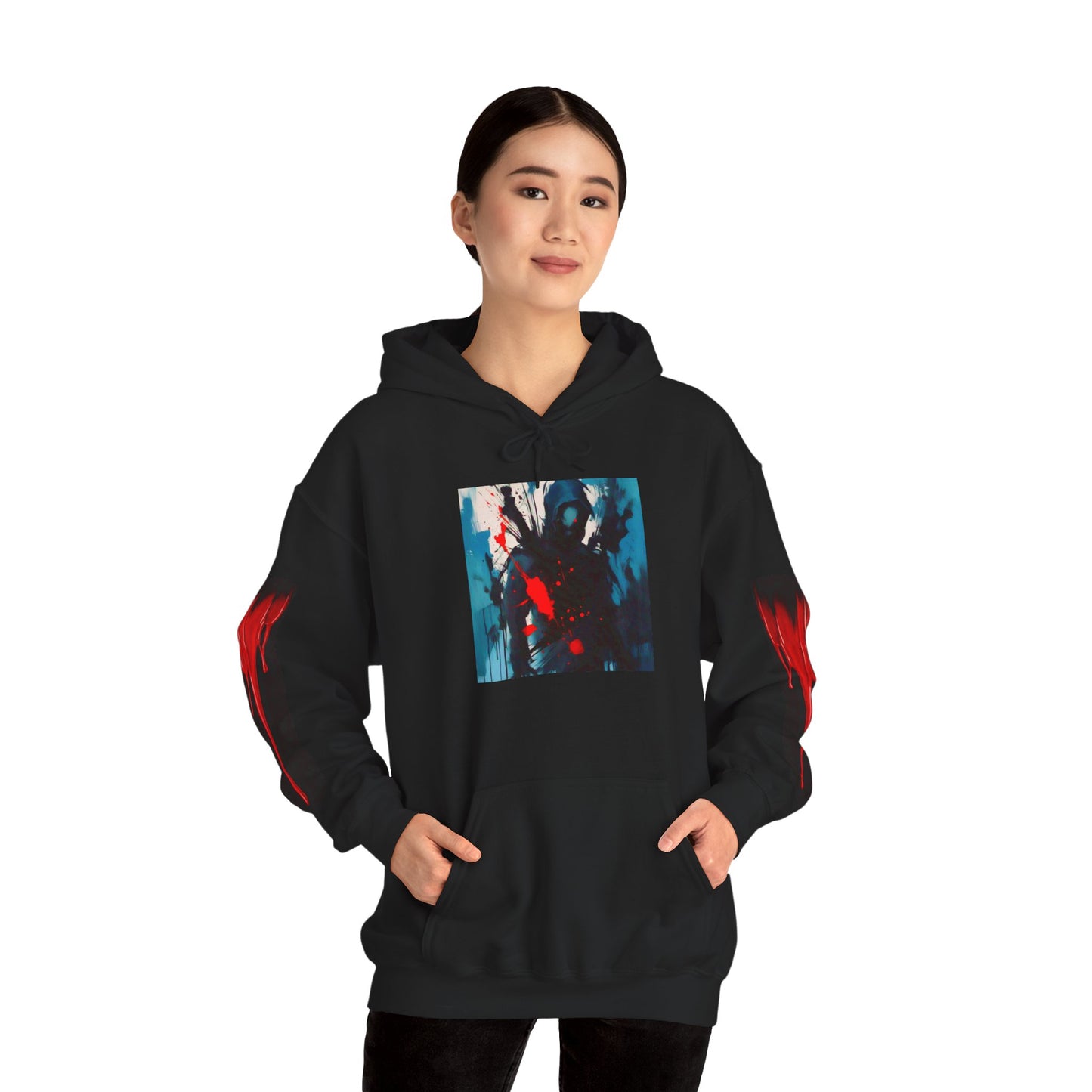 Dark Waves Art by Koko Una- Samurai Amoung Us in Red- Hoodie Unisex Sweatshirt w/Printed Sleeves